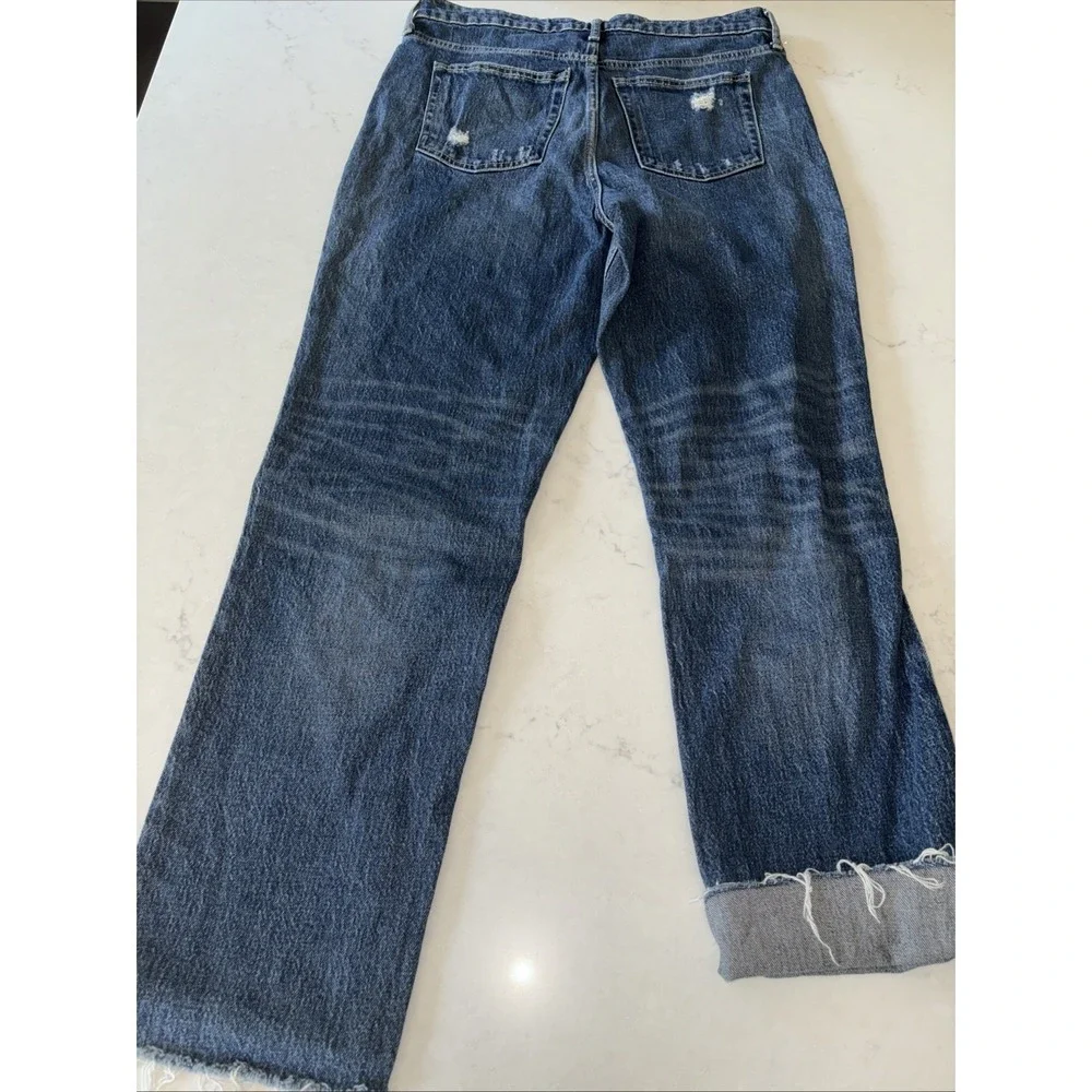 Free‎ Assembly Super High Rise Straight Jeans Womens 10 32x29 Raw Hem Distressed